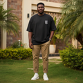 Men's Plain Black Oversized Tee – Nigerian Male Model Shot