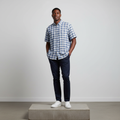 Blue White Plaid Short-Sleeved Shirt - Model Shot