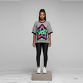 Houndstooth Star Graffiti Graphic Oversized Top - Model Front View