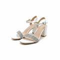 Women's white rhinestone block heel ankle strap sandal ghost mannequin pair view