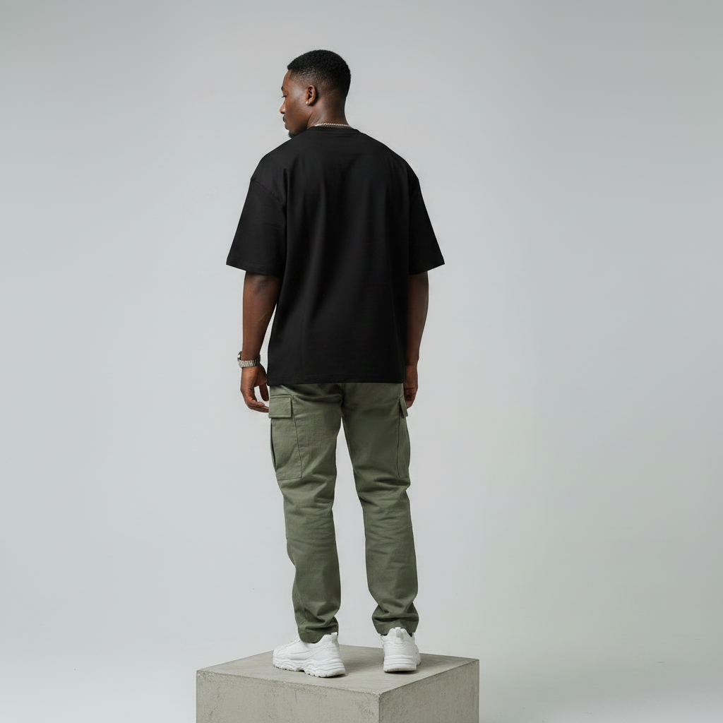 Black Hawking Quote Oversized Tee - Model Back