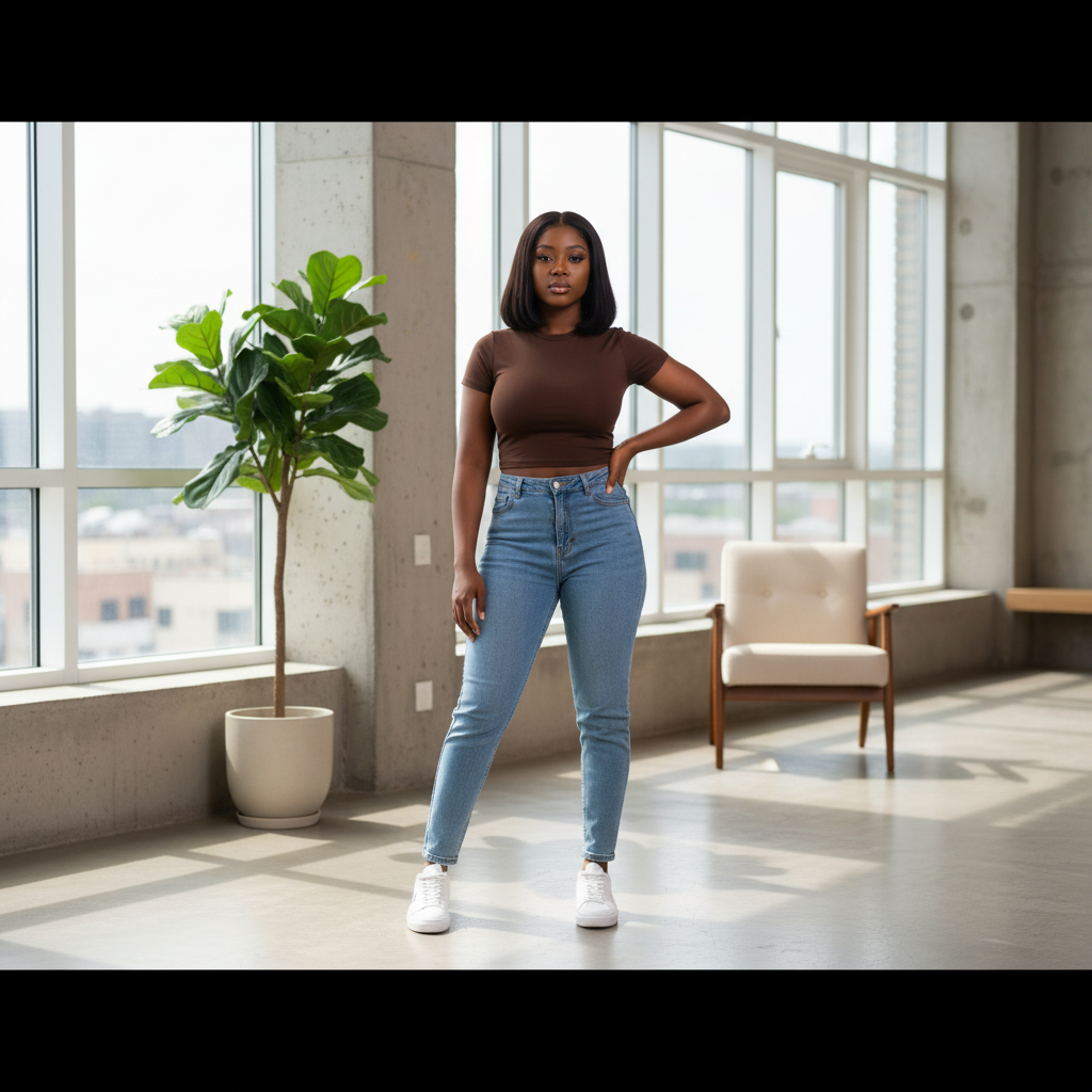 Women's Fitted Crop Top – Model Shot Brown