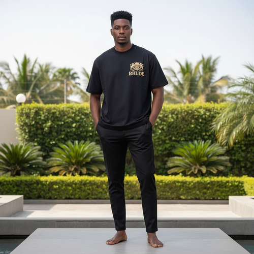 Black Rhude Premium Cigars Short-Sleeved Shirt - Model Front