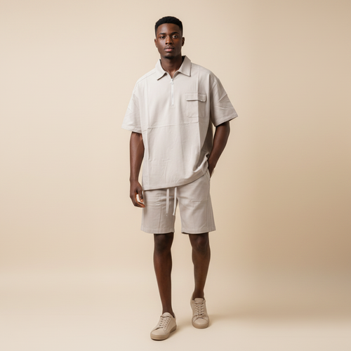 Stone Panel Polo Set – Male Model Shot