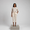 Cream Relaxed Fit Capri Jogger Trousers - Model Front View