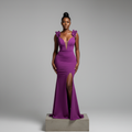 Purple Ruffle Strap Mermaid Maxi Gown - Model Shot
