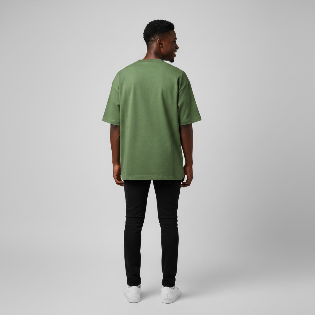 Army Green Romantic Graphic Oversized Tee - Model Back