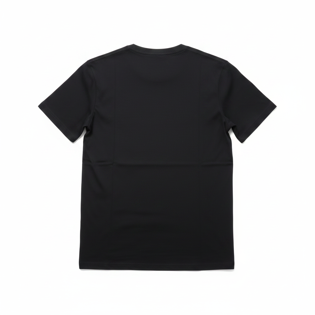 Ghost mannequin back view of black T-shirt