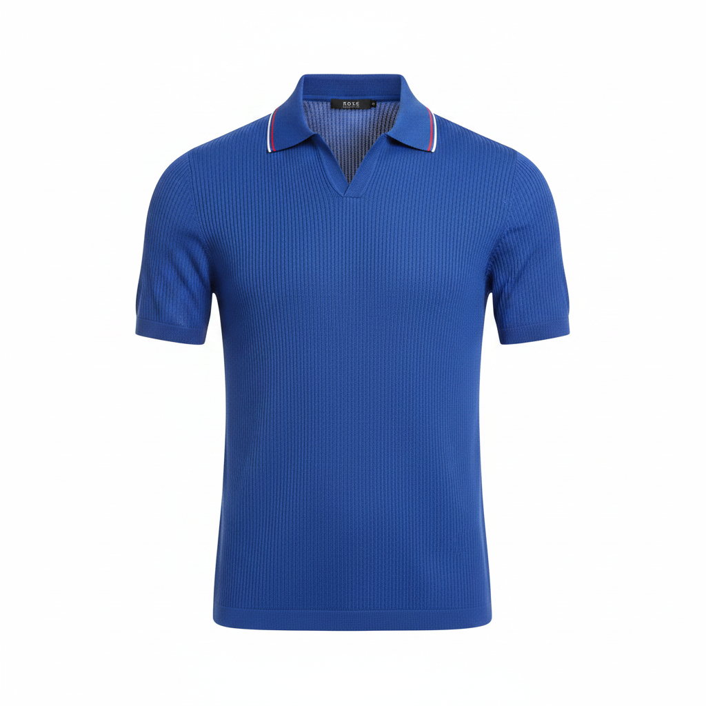 Royal Blue Ribbed Knit Tipped Polo Shirt - Ghost Mannequin