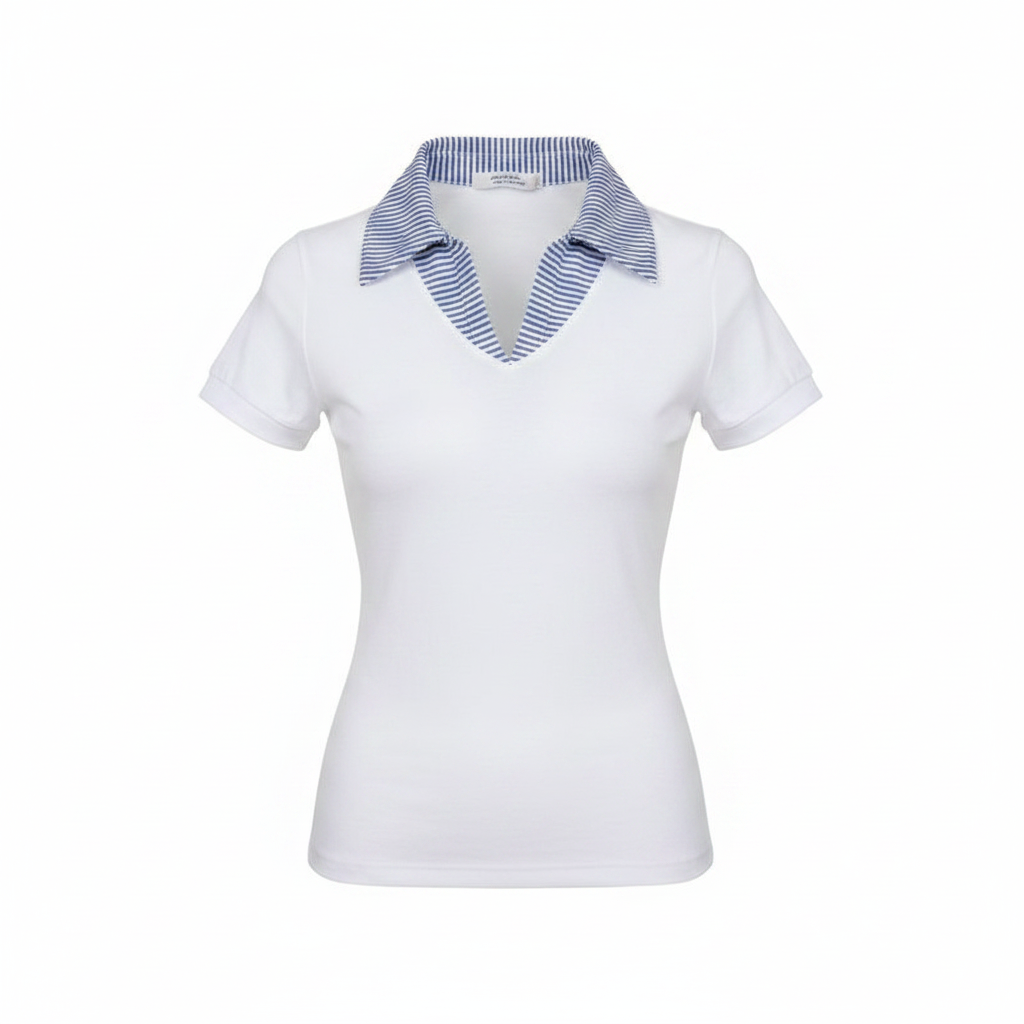 Women's Contrast Collar Polo Top – Ghost Mannequin White
