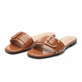 Tan Croc Patent Leather Buckle Slide - Ghost Mannequin