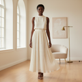 Nigerian girl model wearing cream pleated maxi skirt