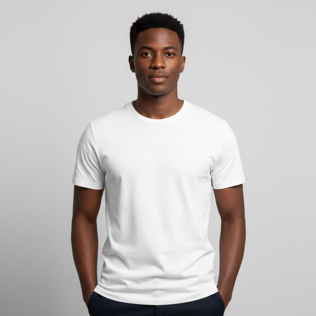 Essential White Crew Neck Tee – Model Front View