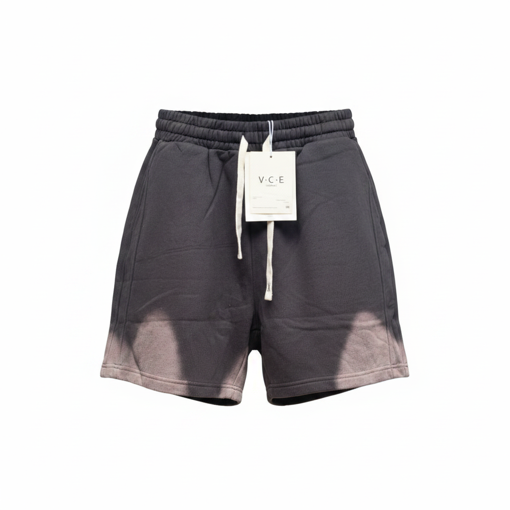 Men's charcoal acid-wash gradient fleece lounge shorts — ghost mannequin front view