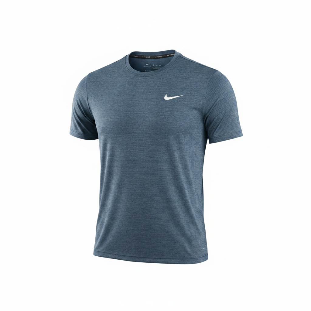 Men's steel blue heathered athletic performance tee – ghost mannequin front view