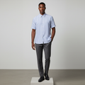 Blue White Striped Short-Sleeved Shirt - Model Front View