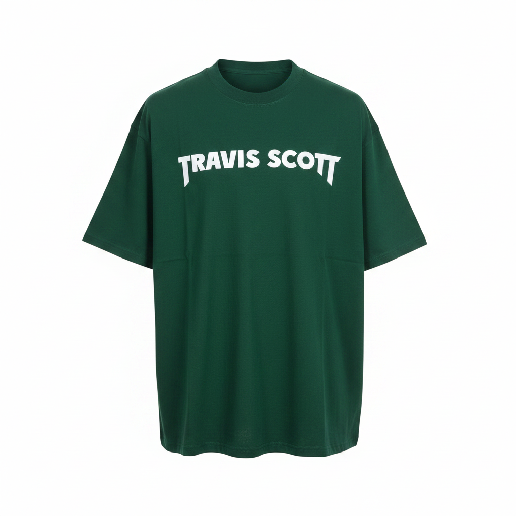 Unisex forest green bold text portrait graphic oversized tee – ghost mannequin front view