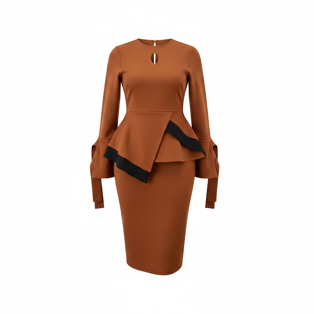Women's Rust Orange Tie-Cuff Asymmetric Two-Piece Co-ord Set – Ghost Mannequin Front View