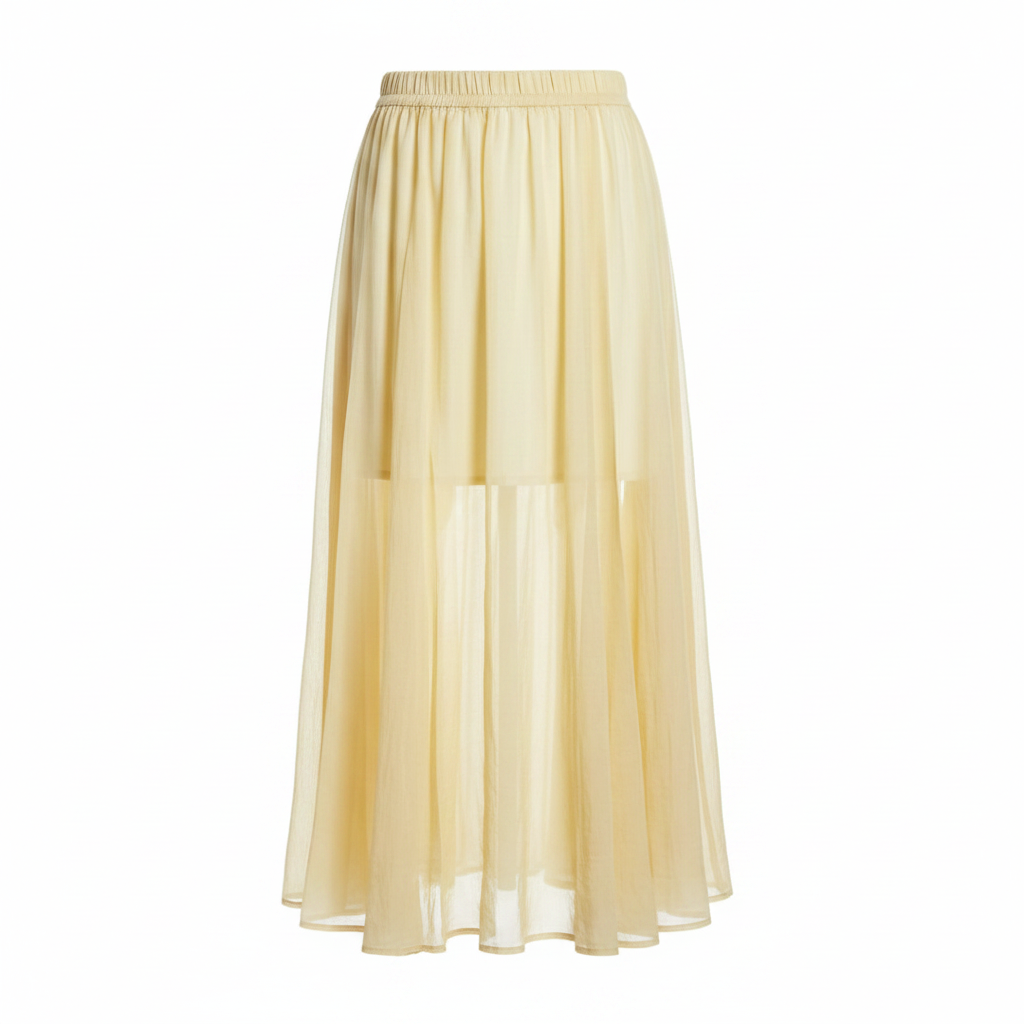 Butter Yellow Flowy Gathered Midi Skirt - Ghost Mannequin