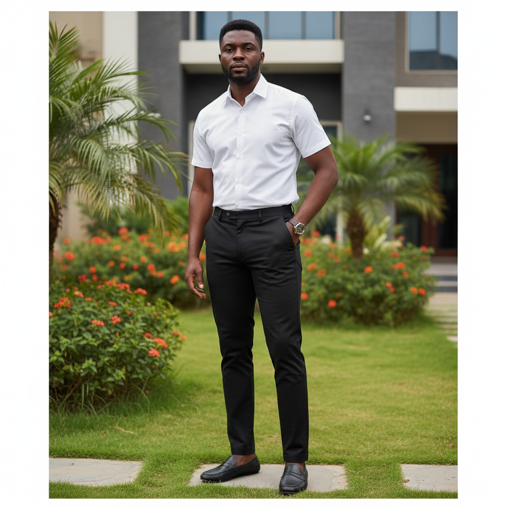 Men's Slim Straight-Leg Chino Trousers – Model Shot Black