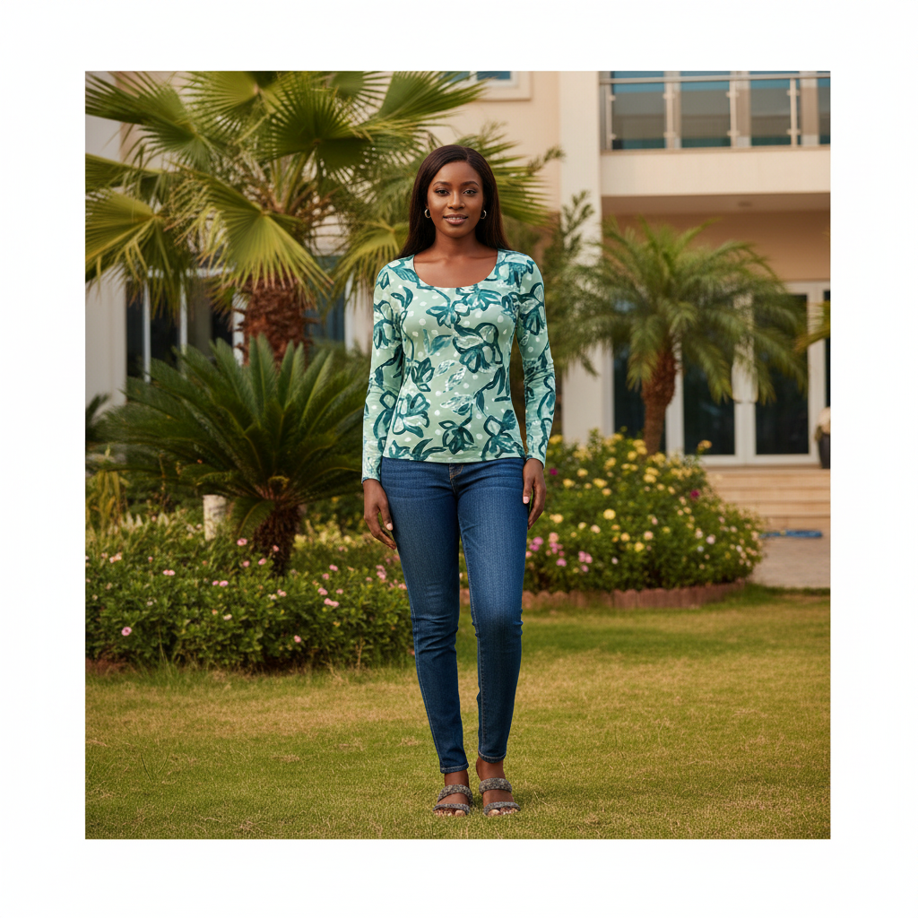 Mint green floral polka dot square neck top - front model view