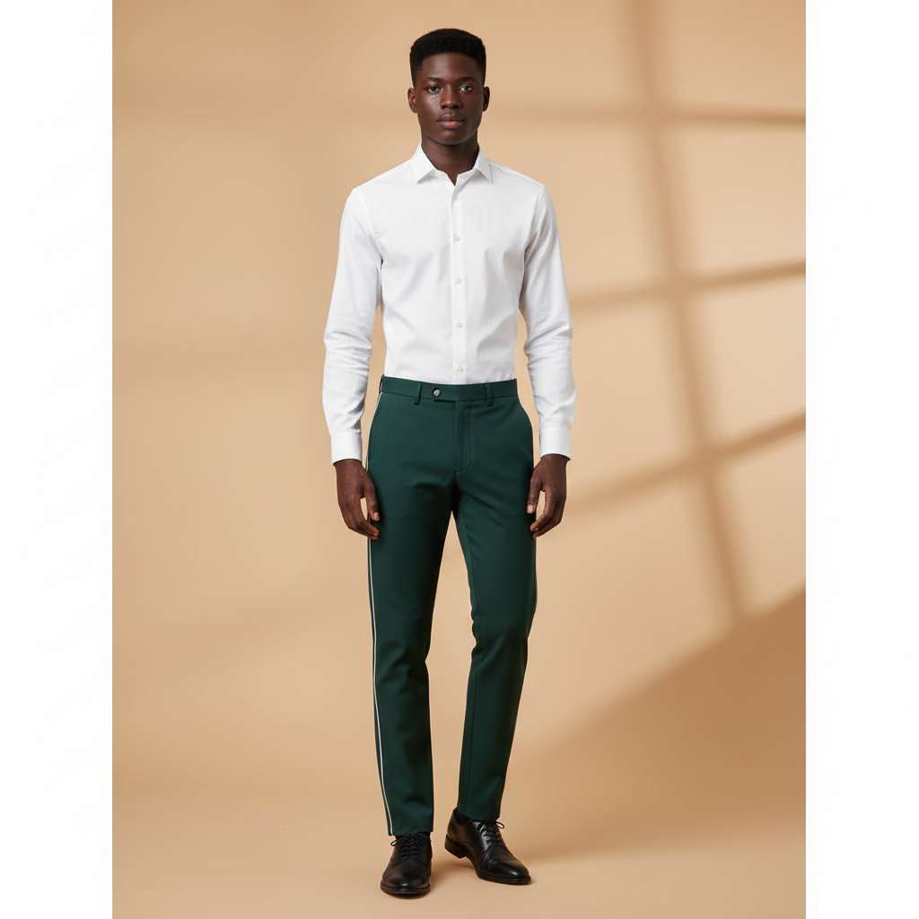 Chukmore Bottle Green Slim Trousers with White Piping - Model Shot