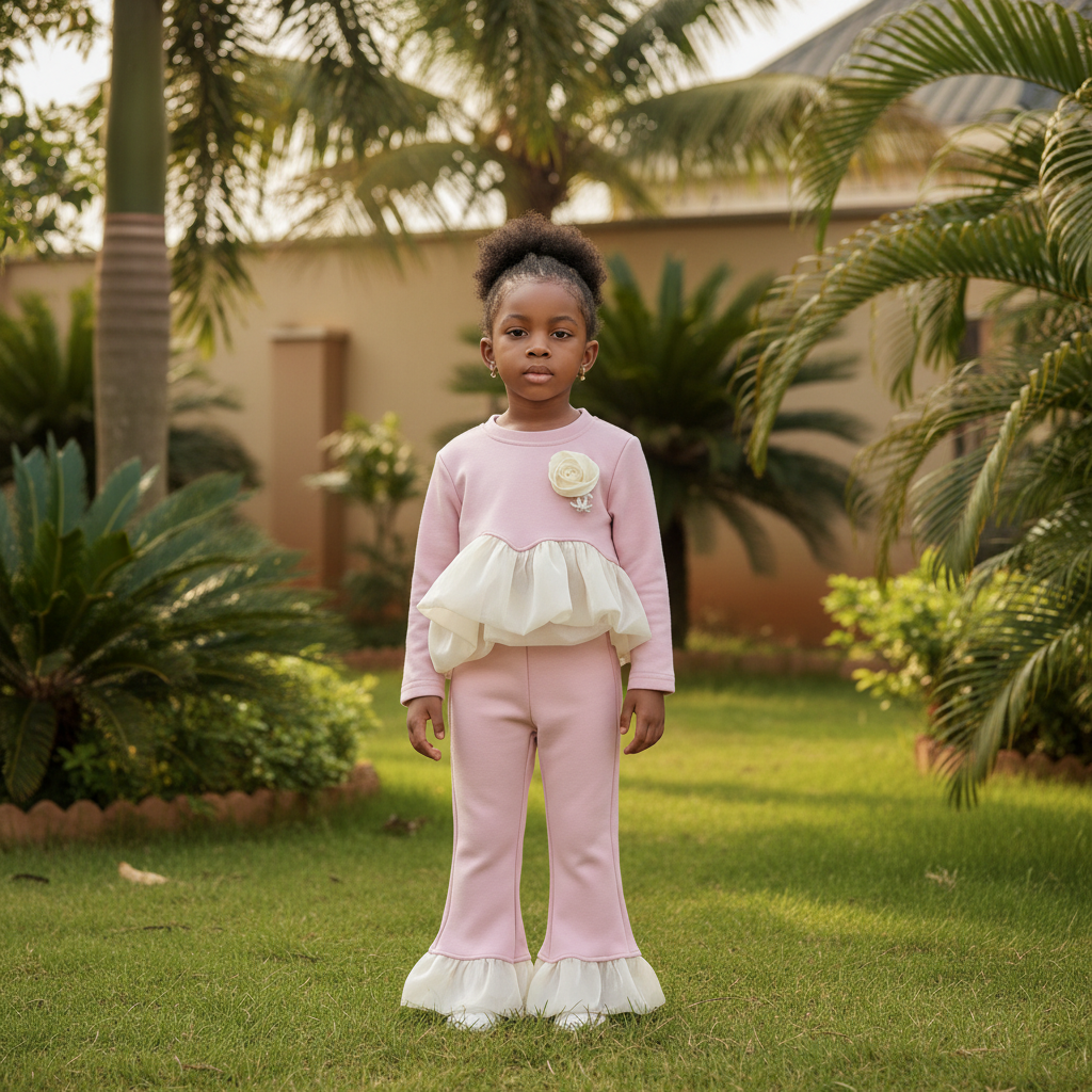 Girls Pink Tulle Peplum Co-ord Set – African Model Front View