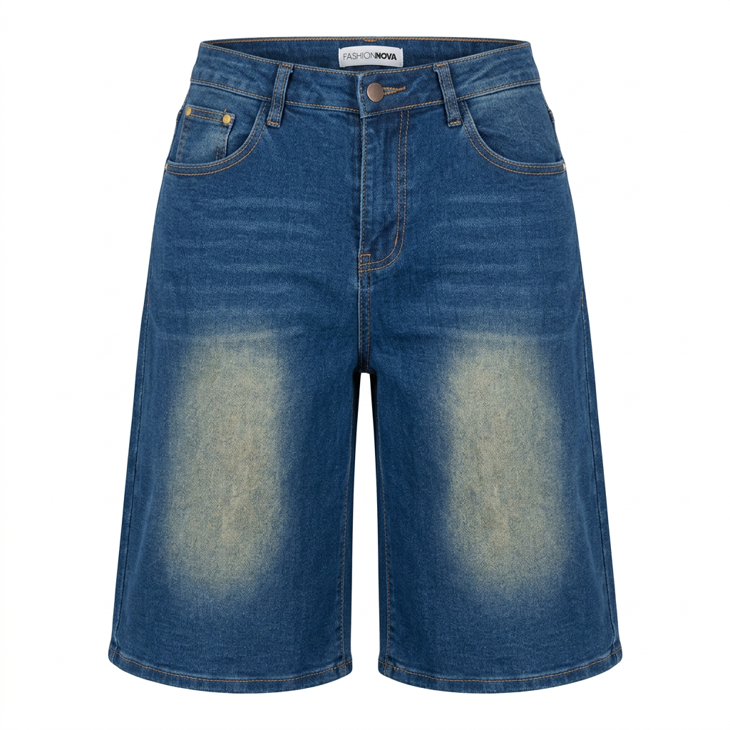 Women's faded blue wide-leg denim Bermuda shorts front catalog view