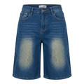 Women's faded blue wide-leg denim Bermuda shorts front catalog view