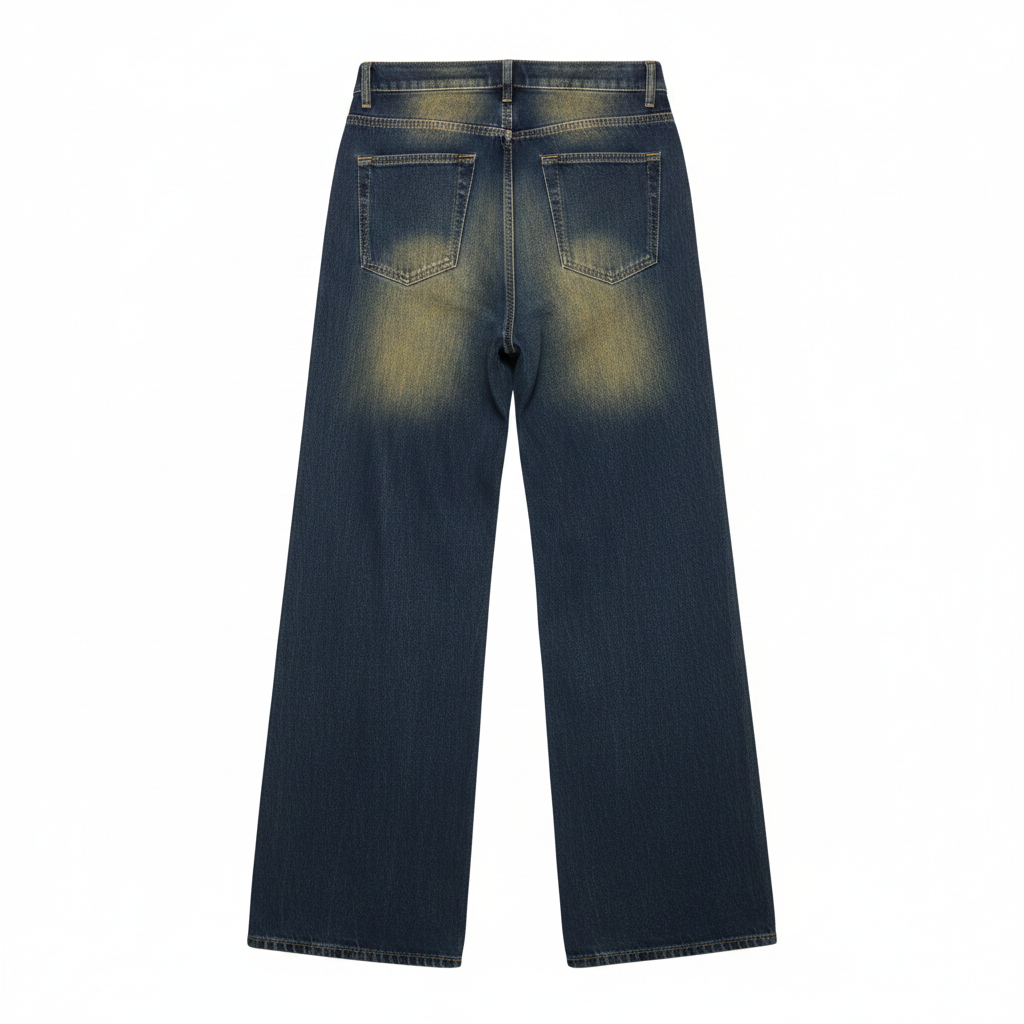 Navy All-Over Rhinestone Vintage Fade Wide-Leg Denim Jeans - Ghost Mannequin Back