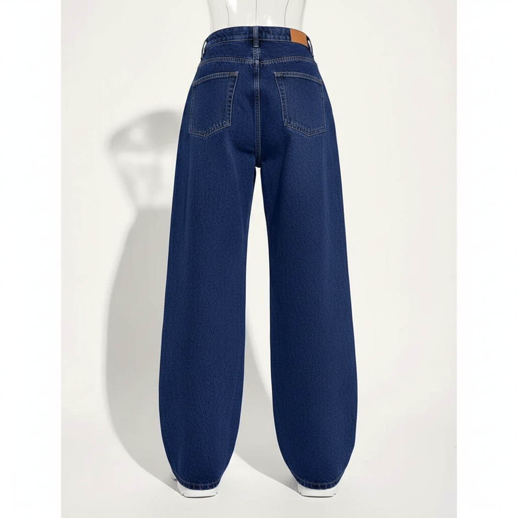Navy Blue High-Waist Baggy Wide-Leg Jeans – Back Ghost Mannequin