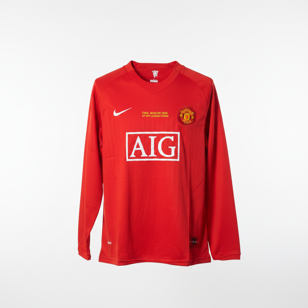 Red long-sleeve retro football jersey with white chest panel and gold accents, ghost mannequin front view