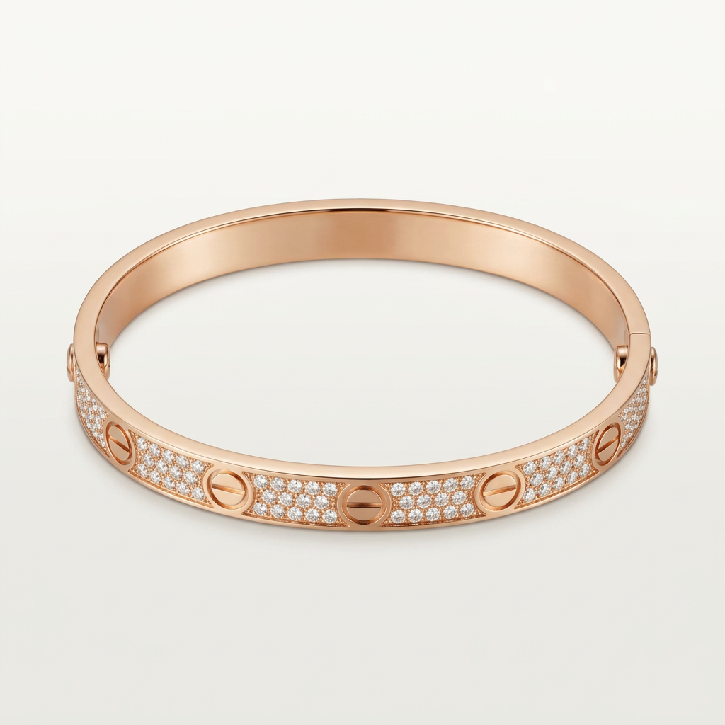 Rose-gold-tone stone-set screw-motif bracelet on white