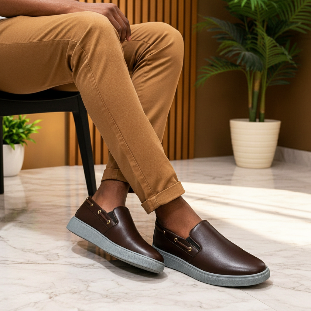 Dark Brown Gold Eyelet Slip-On Loafer - Model Shot