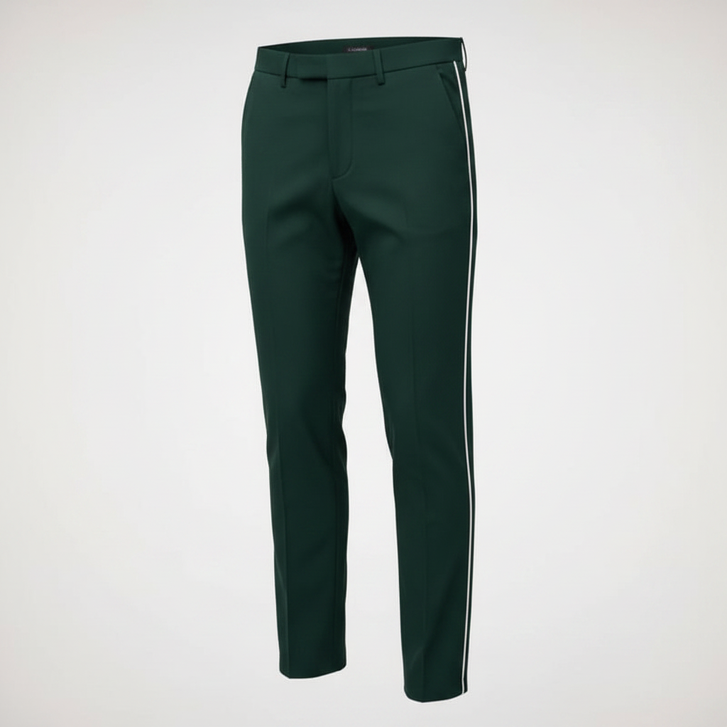 Chukmore Bottle Green Slim Trousers with White Piping - Ghost Mannequin
