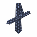 Navy Blue Floral Medallion Woven Necktie – Flat Lay