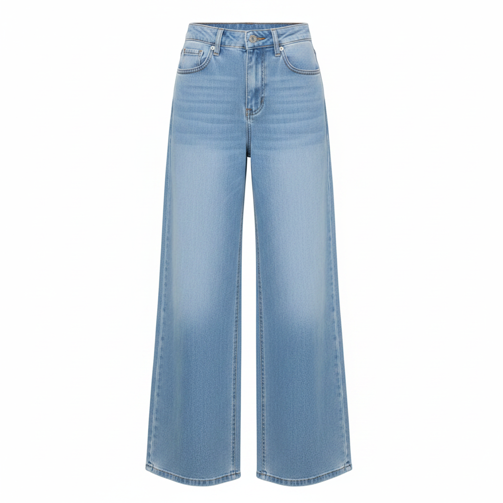 Light Blue High-Waist Wide-Leg Jeans - Ghost Mannequin Front