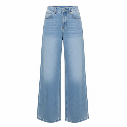 Light Blue High-Waist Wide-Leg Jeans - Ghost Mannequin Front