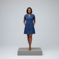 Dark Blue Denim V-Notch Mini Dress – Front Model