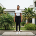 Women's Ribbed Short-Sleeve Bodycon Top - Nigerian Female Model