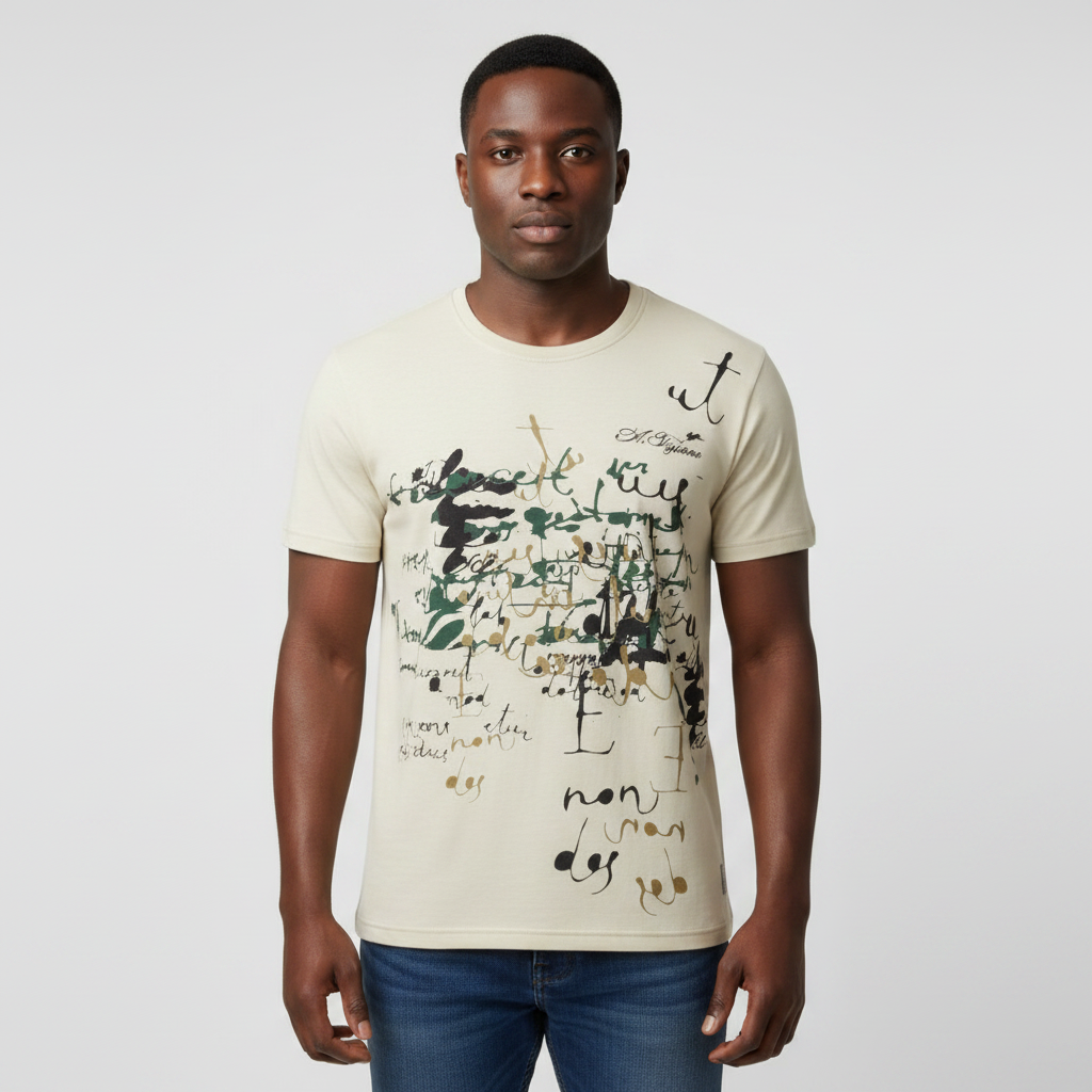 Abstract Script Graphic Tee – Model Front View