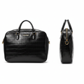 Van Heusen black croc-embossed leather laptop bag ghost mannequin front and side view