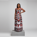 Red Adire Print Long Bubu Gown – Model Front View