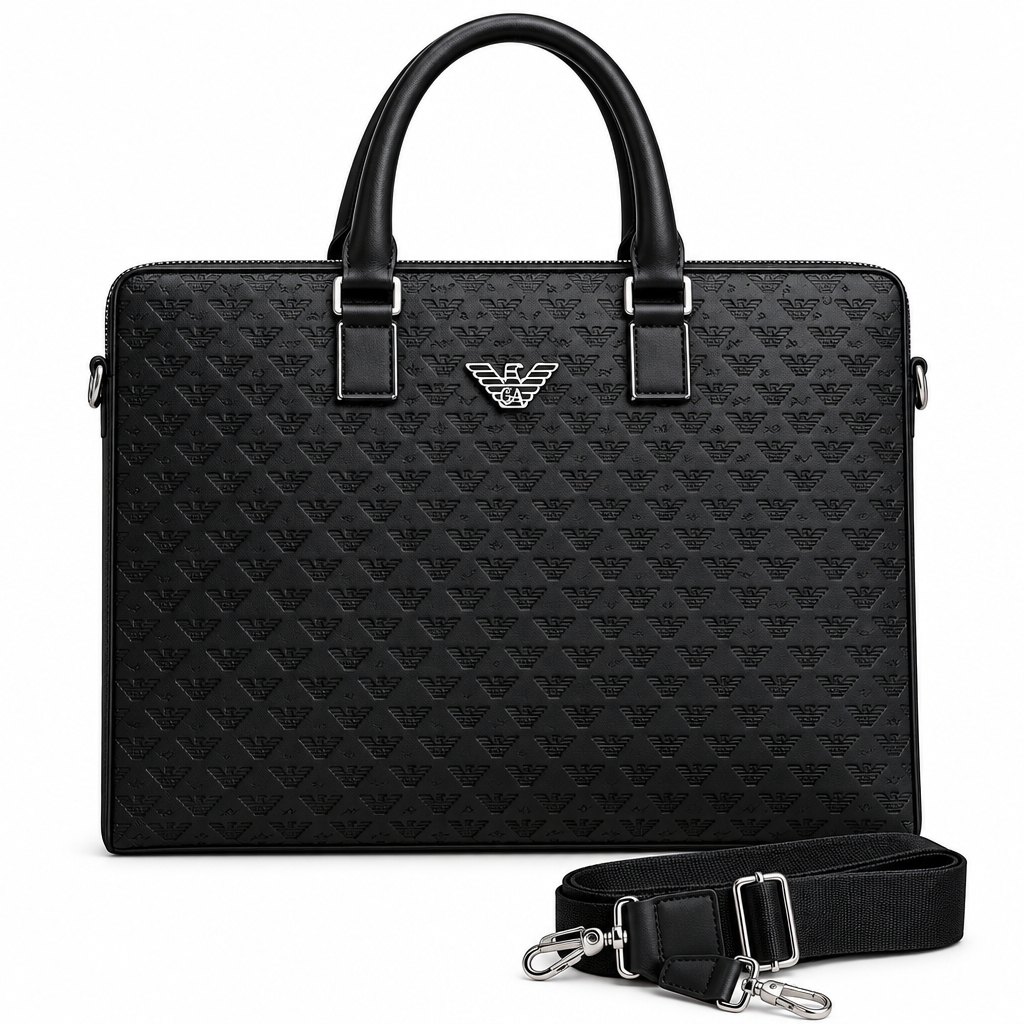 Black Embossed Monogram Leather Executive Briefcase – Catalog Shot