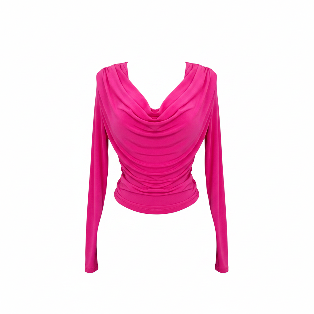 Women's Hot Pink Draped Cowl-Neck Ruched Top - Ghost Mannequin