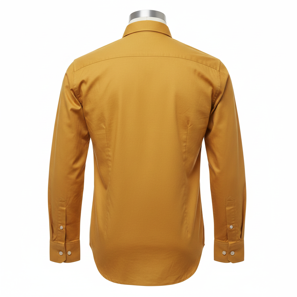 Mustard yellow plain long-sleeved shirt ghost mannequin back view