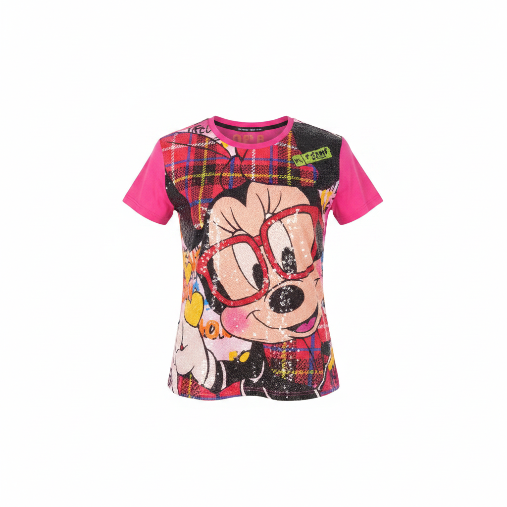 Pink Minnie Mouse graphic top ghost mannequin front view