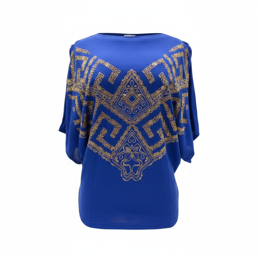 Women's Gold Embroidered Batwing Top – Ghost Mannequin Blue
