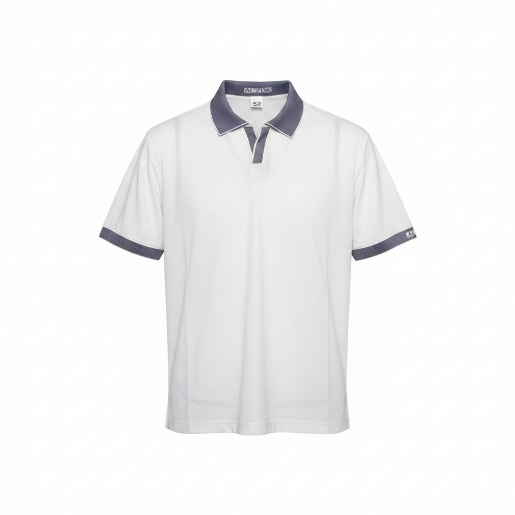 White Piqué Contrast Collar Polo Shirt - Ghost Mannequin