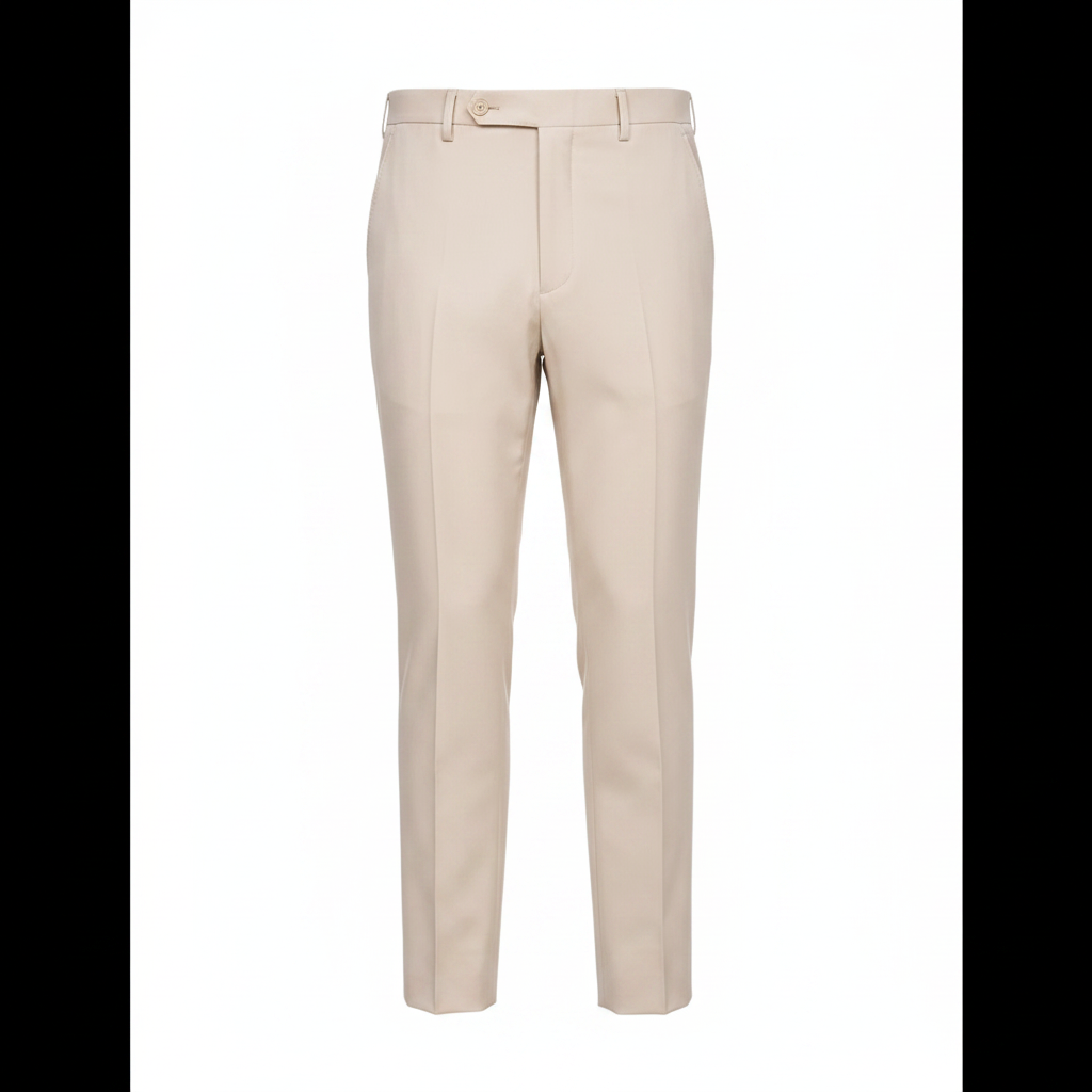 Ivory suit trousers — ghost mannequin view